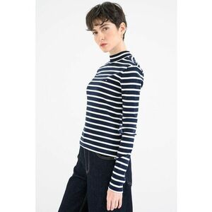 Bluza slim fit cu decolteu la baza gatului - Alb/Bleumarin imagine
