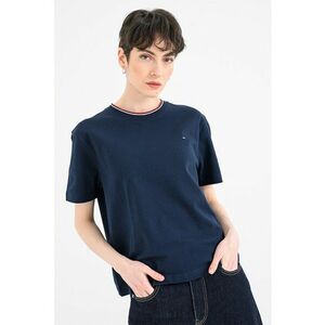 Tricou din amestec de bumbac pique cu decolteu la baza gatului - Bleumarin imagine