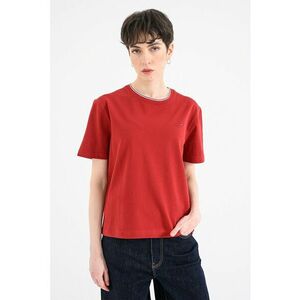 Tricou din amestec de bumbac pique cu decolteu la baza gatului - Rosu imagine