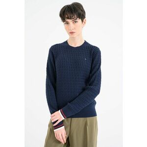 Pulover din bumbac organic cu model torsade - Bleumarin imagine