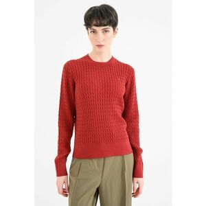 Pulover din bumbac organic cu model torsade - Rosu imagine