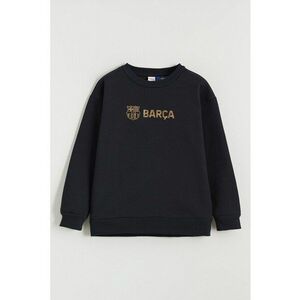 Bluza de trening cu decolteu la baza gatului si imprimeu text - Negru imagine