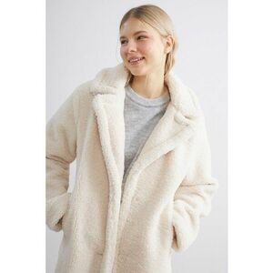 Palton de blana shearling sintetica cu buzunare laterale - Alb fildes imagine