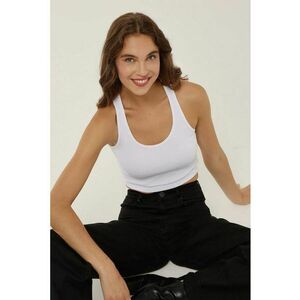 Top scurt - cu decolteu halter - nervuri - alb - jerseu imagine