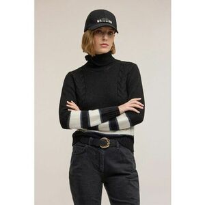 Pulover din amestec de lana cu design torsade si guler inalt - Negru imagine