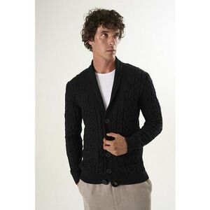 Cardigan din bumbac cu model torsade si nasturi - Negru imagine