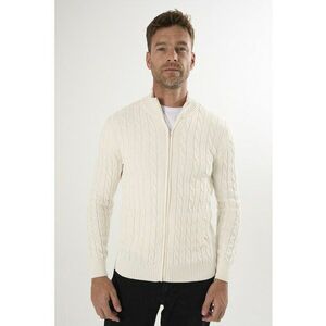 Cardigan uni de bumbac cu fermoar - Alb murdar imagine