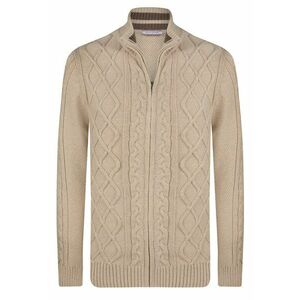 Cardigan cu fermoar si model torsade - Bej inchis imagine