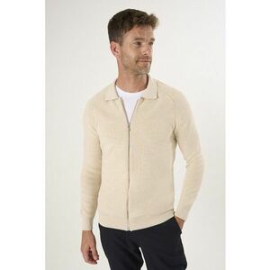 Cardigan cu fermoar si maneci raglan - Bej imagine