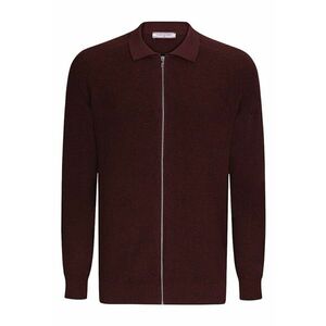 Cardigan cu fermoar si maneci raglan - Rosu inchis imagine