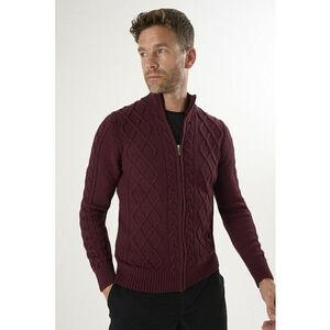 Cardigan cu fermoar si model torsade - Rosu inchis imagine