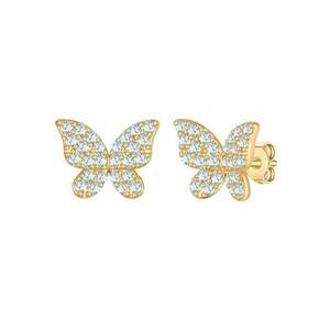 Cercei cu tija - in forma de fluturi - placati cu aur de 14K - decorati cu zirconia - Auriu imagine