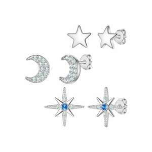 Set de cercei placati cu argint - zirconia si tija - 3 perechi - Argintiu imagine