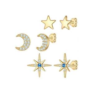 Set de cercei placati cu aur de 14K - zirconia si tija - 3 perechi - Auriu imagine