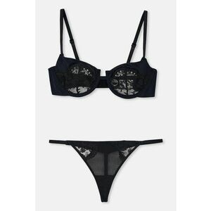 Set de sutien de dantela si chiloti tanga - 2 piese - Negru imagine