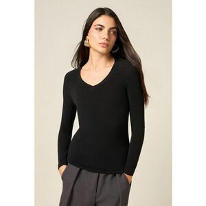 Bluza slim fit cu decolteu in V - Negru imagine