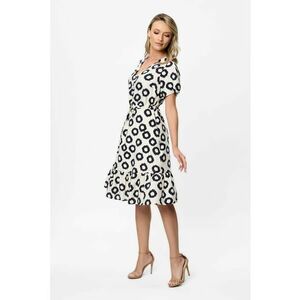 Rochie midi cu decolteu in V Nancy - Negru/Alb murdar imagine