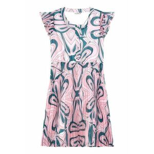 Rochie evazata cu imprimeu grafic - Roz/Albastru petrol imagine