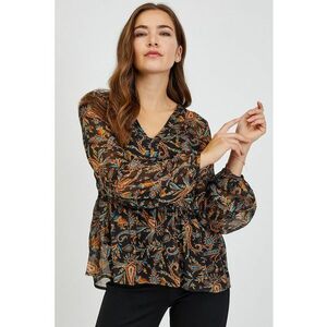 Bluza cu model si decolteu in V - Negru/Fucsia/Turcoaz imagine