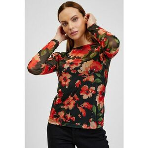 Bluza din tul cu imprimeu floral - Negru/Caramiziu imagine