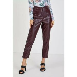 Pantaloni crop din piele ecologica si talie inalta - Violet tyrian imagine