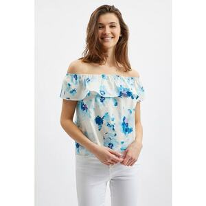 Bluza cu decolteu pe umeri si imprimeu floral - Alb/Albastru imagine