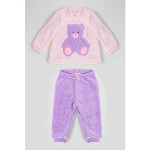 Pijama lunga din material teddy - Roz pastel/Lila imagine