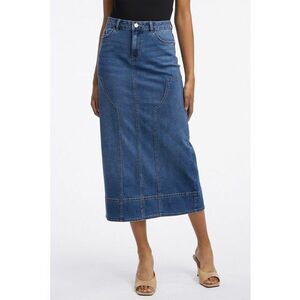 Fusta midi de denim - Albastru melange imagine