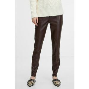 Pantaloni slim fit de piele ecologica - Maro inchis imagine