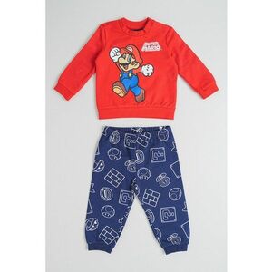 Pijama cu imprimeu si talie elastica Super Mario - Rosu/Albastru inchis/Alb murdar imagine