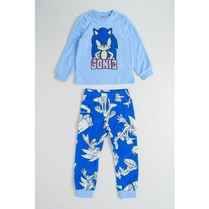 Pijama lunga din bumbac cu model Sonic - Albastru pastel/Albastru inchis/Alb murdar imagine