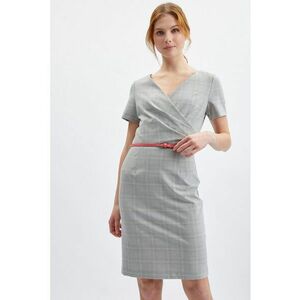 Rochie cu curea subtire si model in carouri - Gri deschis imagine