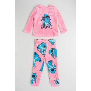 Pijama lunga din material teddy cu model cu Stitch - Alb/Roz pal/Albastru deschis imagine