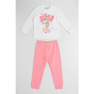 Pijama lunga din bumbac cu talie elastica - Roz pastel/Alb murdar imagine