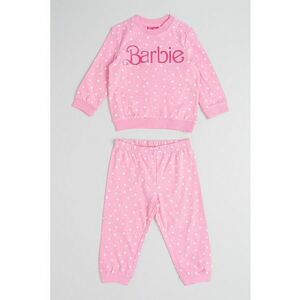 Pijama lunga din bumbac cu model - Alb/Roz imagine