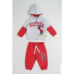 Set de hanorac cu imprimeu si fermoar si pantaloni de trening - 2 piese - Rosu/Gri melange/Albastru imagine
