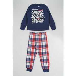 Pijama din bumbac cu model in carouri si imprimeu cu Mickey Mouse - Rosu/Alb/Bleumarin imagine