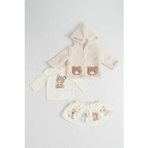 Set de jacheta din material teddy cu model - bluza si fusta - 3 piese - Bej deschis imagine
