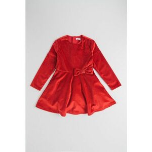 Rochie catifelata cu aplicatie cu funda - Rosu imagine