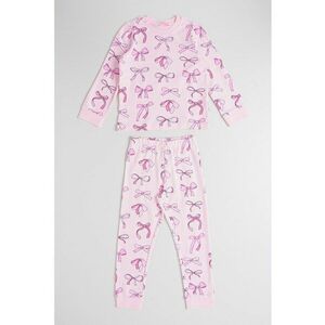 Pijama lunga cu imprimeu cu funda - Roz pastel imagine