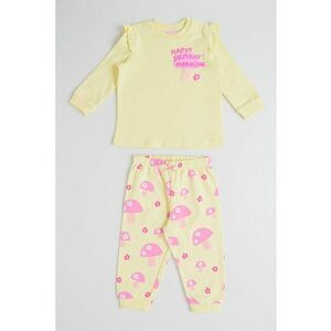 Pijama lunga cu model cu ciuperci - Galben pal imagine