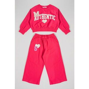 Set de bluza si pantaloni de trening cu imprimeu - 2 piese - Alb/Fucsia imagine