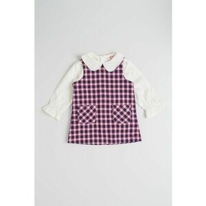 Set de bluza si rochie-sarafan cu model in carouri - 2 piese - Albastru inchis/Rosu inchis/Alb murdar imagine