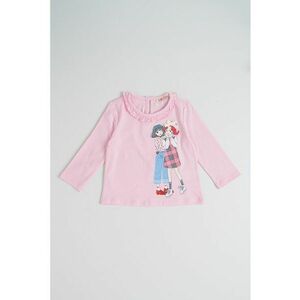 Bluza cu imprimeu si guler cu volane - Alb/Roz pastel/Albastru deschis imagine