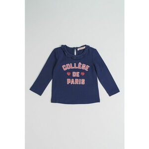 Bluza cu imprimeu si guler cu volane - Rosu inchis/Bleumarin imagine