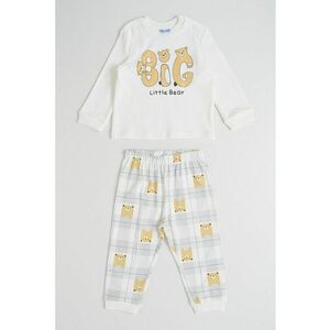 Pijama lunga din bumbac cu model - Alb/Gri cenusiu/Bej inchis imagine