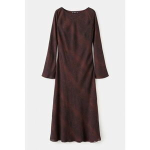 Rochie cu maneci lungi si imprimeu sarpe - Maro cognac/Negru stins imagine