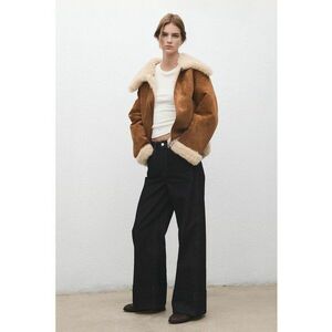 Geaca din blana shearling sintetics cu fernoar - Caramel imagine