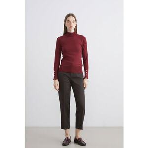 Pulover slim fit cu nasturi decorativen - Rosu inchis imagine