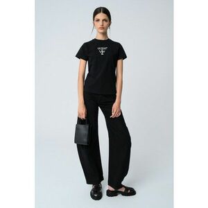 Tricou cu logo brodat pe piept - Negru/Alb murdar imagine